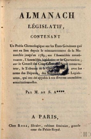 Almanach législatif : contenant un précis chronologie sur les états généraux ...