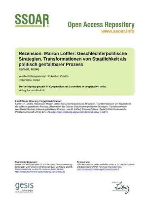 Rezension: Marion Löffler: Geschlechterpolitische Strategien. Transformationen von Staatlichkeit als politisch gestaltbarer Prozess