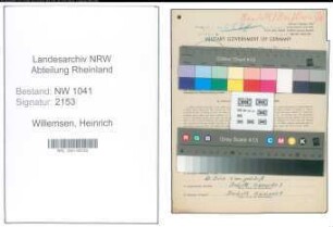 Entnazifizierung Heinrich Willemsen , geb. 09.02.1884 (Haendler)