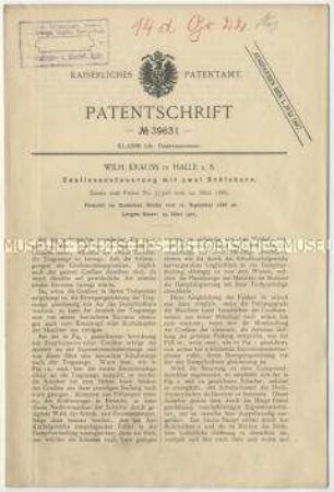 Patentschrift einer Koulissensteuerung mit zwei Schiebern, Patent-Nr. 39631