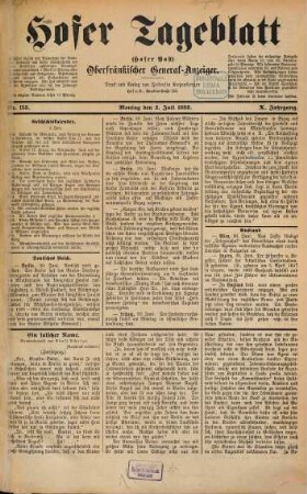 Hofer Tageblatt : oberfränkischer Generalanzeiger ; unparteiische und unabhängige Zeitung. 1888,7/12 = Jg. 10