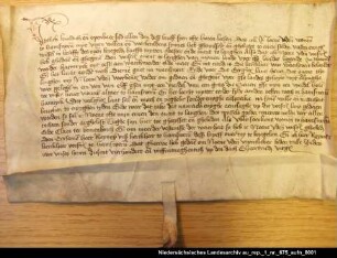 Noene Udena in Hamswehrum tauscht mit dem Kloster Langen Grundstücke im Woquarder Hammrich = OUB II, Nr. 1429, S. 442 Anhängendes Siegelbeschädigt erhalten