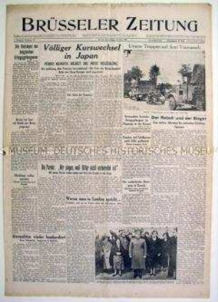 Deutsche Tageszeitung aus dem besetzten Belgien "Brüsseler Zeitung" u.a. zur Regierungsbildung in Japan