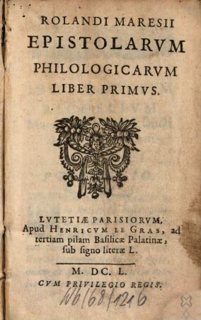 Epistolarum philologicarum liber primus