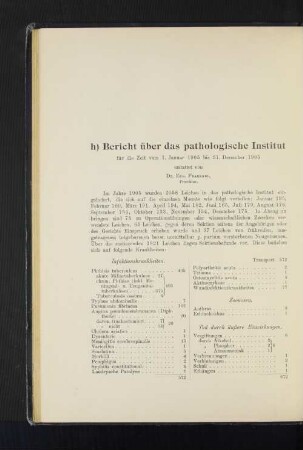 Aufzählung der Todesursachen mit Verteilung
