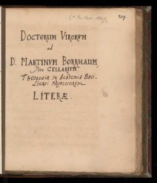 [Briefe von Doctorum Virorum an D. Martin Borrhaum]