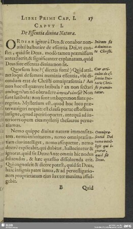 Caput I. De Essentia diuinae Naturae