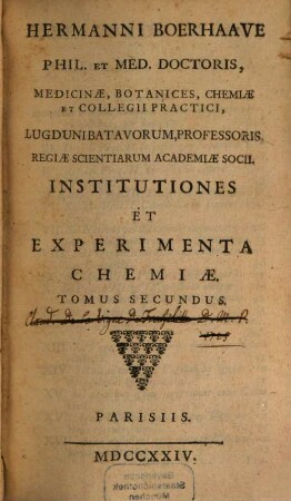 Institutiones et experimenta Chemiae, 2