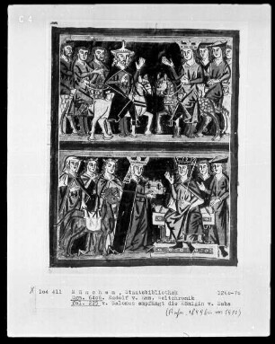 Rudolf von Ems, Weltchronik — Bildseite mit zwei Miniaturen, Folio 225verso