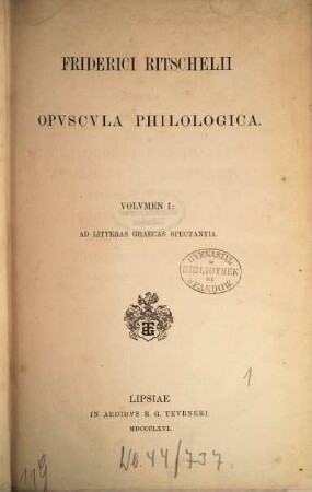 Kleine philologische Schriften, 1.