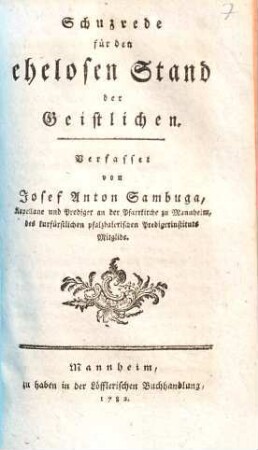 Schuzrede für den ehelosen Stand der Geistlichen