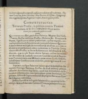 Constitutiones Terrarum Prussiae, in publicis comitiis Thorunii conciliatae, & D. Sigismundi Regis authoritate pro commodo publico confirmatae.