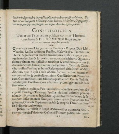 Constitutiones Terrarum Prussiae, in publicis comitiis Thorunii conciliatae, & D. Sigismundi Regis authoritate pro commodo publico confirmatae.