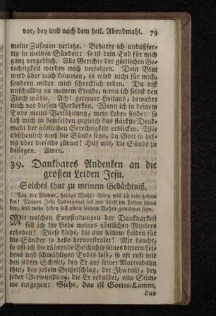 39. Dankbares Andenken an die großen Leiden Jesu.