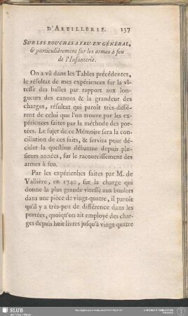 Sur Les Bouches A Feu En Général, & particulièrement sur les armes à feu de l'Infanterie