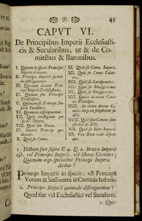 Caput VI. De Principibus Imperii Ecclesiasticis & Secularibus, ut & de Comitibus & Baronibus.