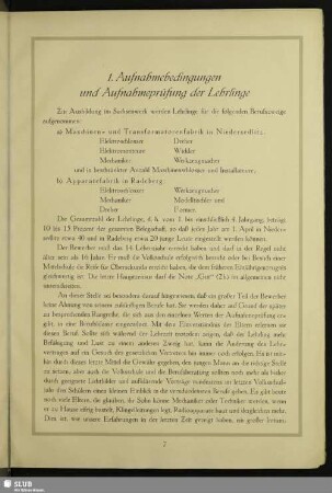 1. Aufnahmebedingungen und Aufnahmeprüfung der Lehrlinge
