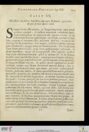 Caput XX: Ostenditur, in Libera Republica unicuique et sentire, quae velit, et quae sentiat dicere licere