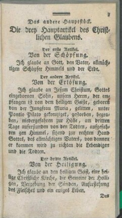Das andere Hauptstück. Die drey Hauptartikel des Christlichen Glaubens.