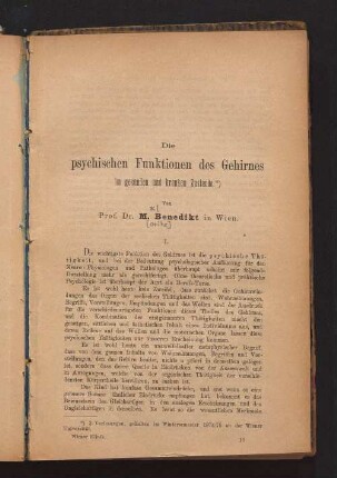Die psychischen Funktionen des Gehirnes im gesunden und kranken Zustande
