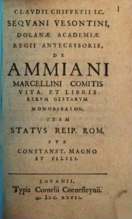 De Ammiani Marcellini Comitis vita