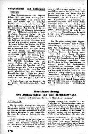 Kriminalstatistik der Jugendlichen 1925 und 1926 [Strafgefangenen- und Entlaßsenenfürsorge]