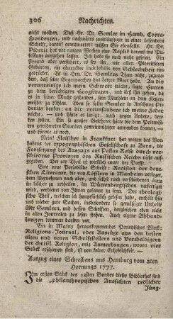 Auszug eines Schreibens aus Hamburg vom 2ten Hornungs 1777.