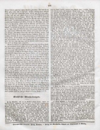 484 Kirchliche Mittheilungen