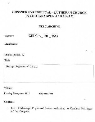 Marriage Registrars of G.E.L.C.