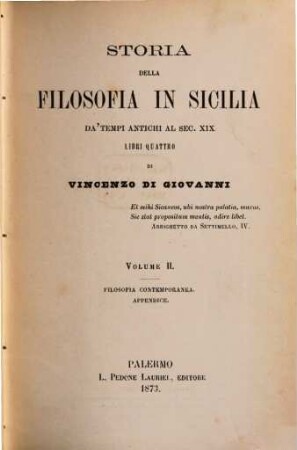 Storia della Filosofia in Sicilia da'tempi antichi al sec. XIX : Libri quattro. II