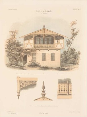 Pferdestall, Potsdam: Ansicht von der Giebelseite, Details (aus: Architektonisches Skizzenbuch, H. 8, 1853)