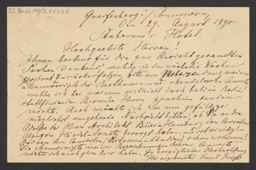 Brief an B. Schott's Söhne : 29.08.1890