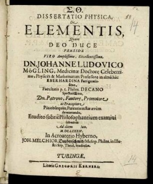 Dissertatio Physica De Elementis