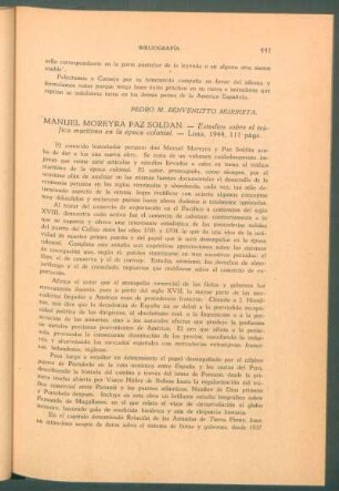 "Estudios sobre el tráfico marítimo en la época colonial", por Manuel Moreyra Paz Soldán