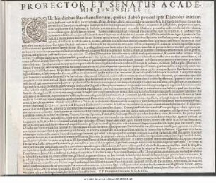 Prorector Et Senatus Academiæ Jenensis L. S. : Cur his diebus Bacchanaliorum, quibus dubio procul ipse Diabolus intium dedit ... P.P. Dominicâ Esto mihi A. O. R. 1612