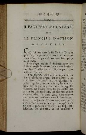 Il Faut Prendre Un Parti, Ou Le Principe D' Action. Diatribe.