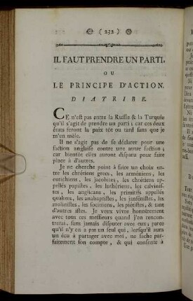 Il Faut Prendre Un Parti, Ou Le Principe D' Action. Diatribe.
