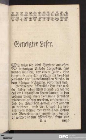 Vorrede. Geneigter Leser.