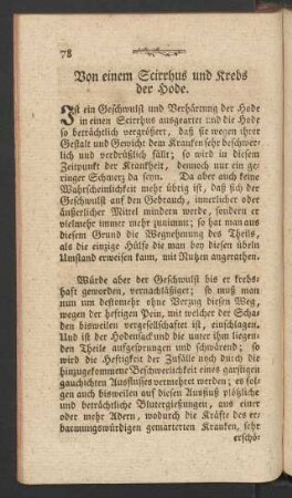 Von einem Scirrhus und Krebs der Hode