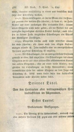 Dritter Titel. Von den Contracten oder vertragsmäßigen Verbindlichkeiten im Allgemeinen