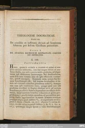 Pars III. De consiliis et institutis divinis ad hominum salutem per Iesum Christum parandam.