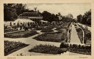 Postkartenalbum mit Motiven von Karlsruhe. "Karlsruhe. Rosengarten". Rosengarten im Stadtgarten
