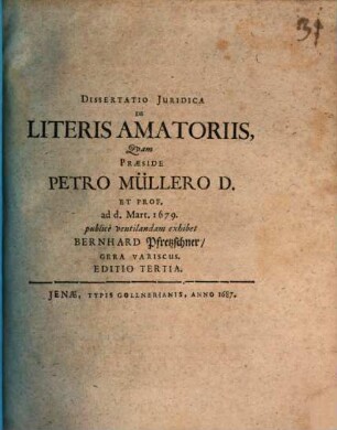 Dissertatio juridica de literis amatoriis