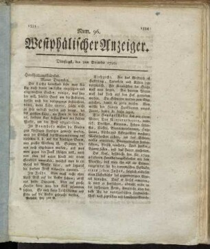 Num. 96. Dienstags, den 3ten December 1799. - Num. 98. Dienstags, den 10ten December 1799.