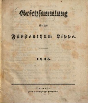 Gesetz-Sammlung für das Fürstentum Lippe. 1845