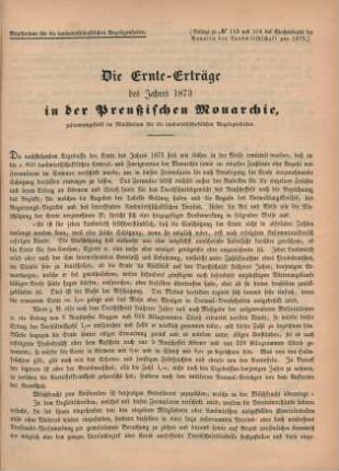 1873: Die Ernte-Erträge des Jahres 1873 in der Preußischen Monarchie