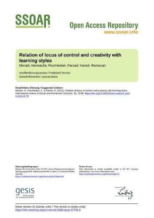 Relation of locus of control and creativity with learning styles