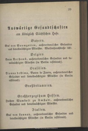 Auswertige Gesandtschaften am Königlich Sächsischen Hofe