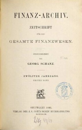 FinanzArchiv : European journal of public finance. 12,[1]. 1895