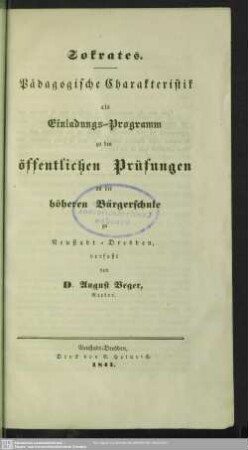 1840/41: Einladungs-Programm zu den öffentlichen Prüfungen an der Höheren Bürgerschule zu Neustadt-Dresden